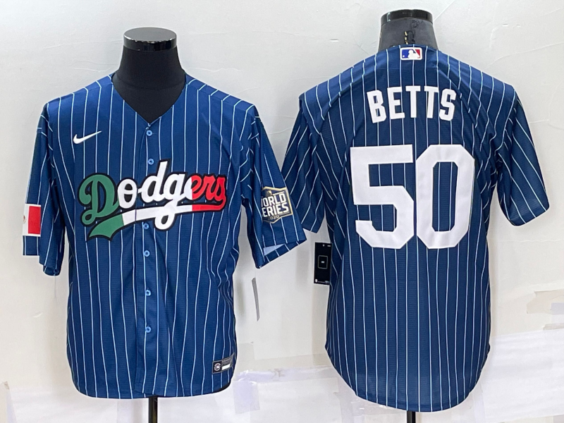 Men's Los Angeles Dodgers #50 Mookie Betts Navy Mexico World Series Cool Base Stitched Baseball Jersey Men's Los Angeles Dodgers #50 Mookie Betts Navy Mexico World Series Cool Base Stitched Baseball Jersey